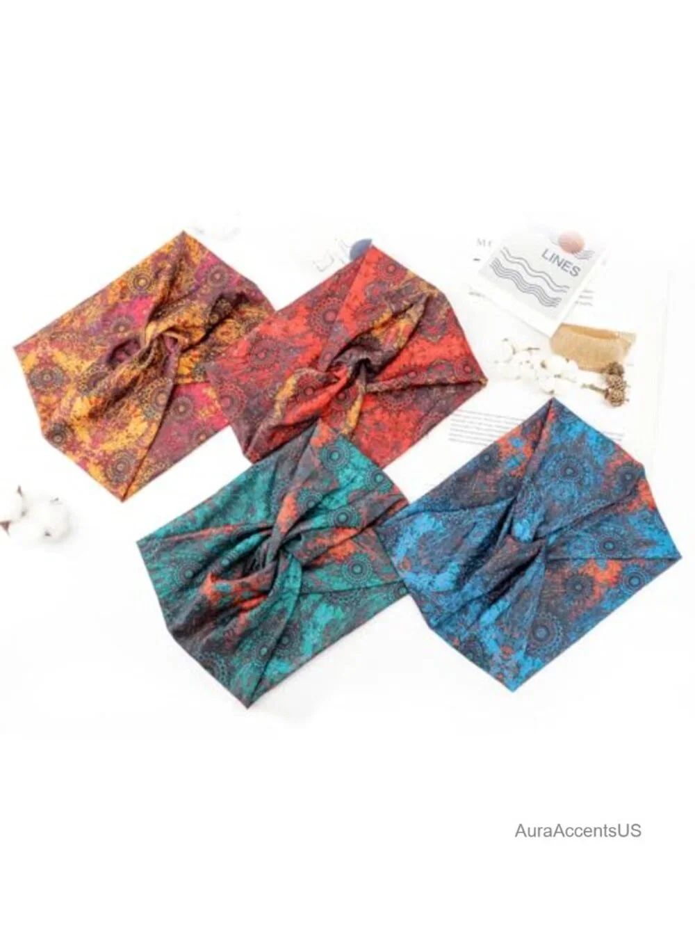 4 Pack Turban Headbands for Women Wide Vintage Knotted Hair Wraps Stretchy